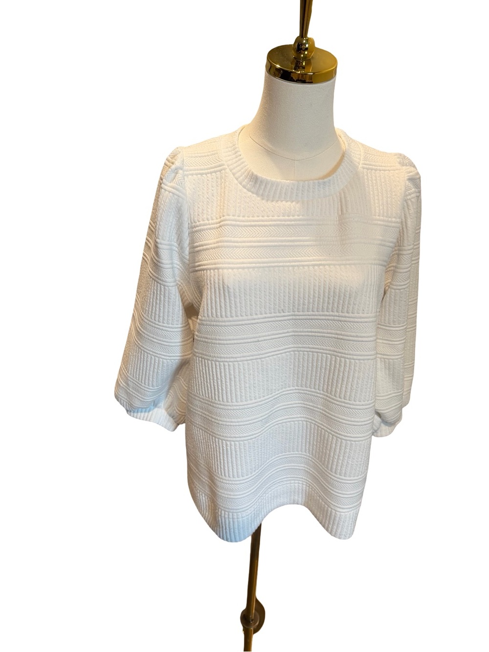 Anne Klein White Textured Knit Pullover